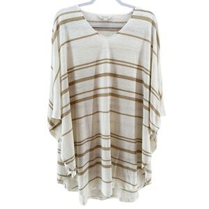 GARNET HILL 100% Organic Linen Swim Cover Up - Small - White‎ with tan stripes